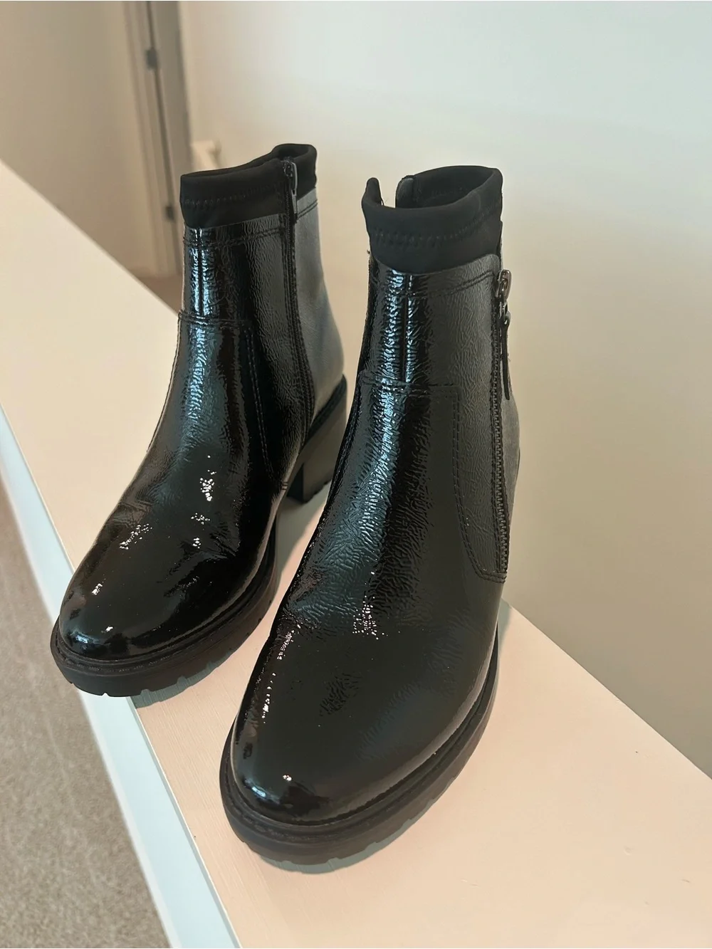 New Salvia Black Patent Ankle Boots with Side Zipper 38